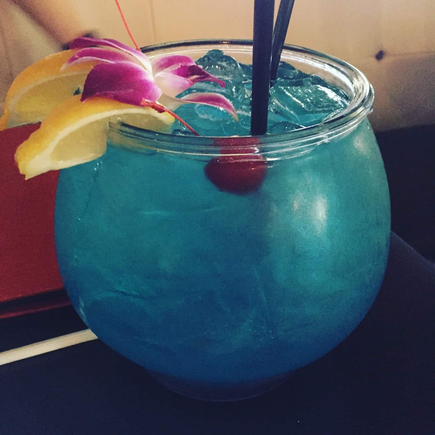 Proper use of fish bowl to hold fruity cocktail