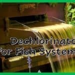 a picture of a water fall with the words dehlorinator for fish systems.